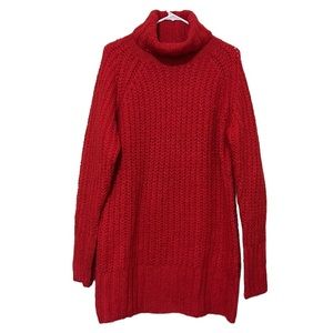 Bluivy Sweater Chunky Knit Oversized Wool Blend Turtleneck Red Size S/M NWT
